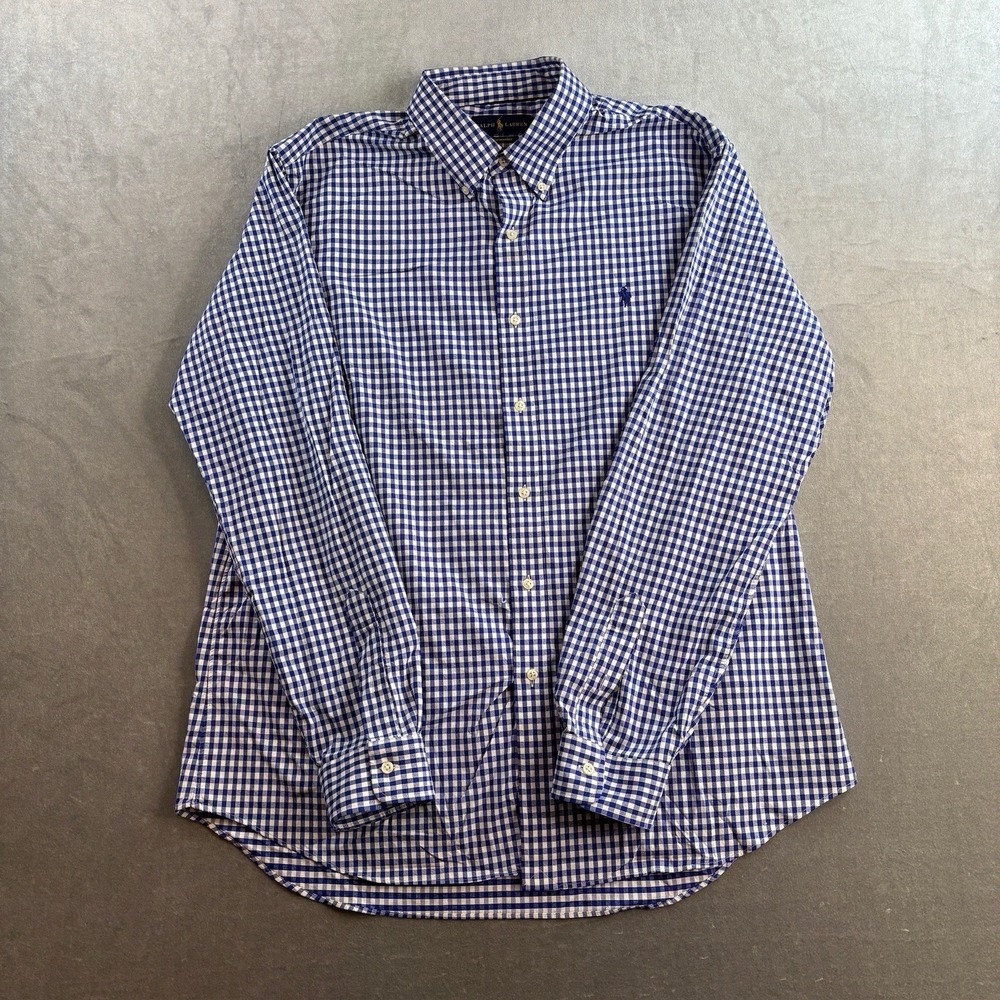 Polo Ralph Lauren Performance Men's XL White‎ Blue Check Long Sleeve Shirt